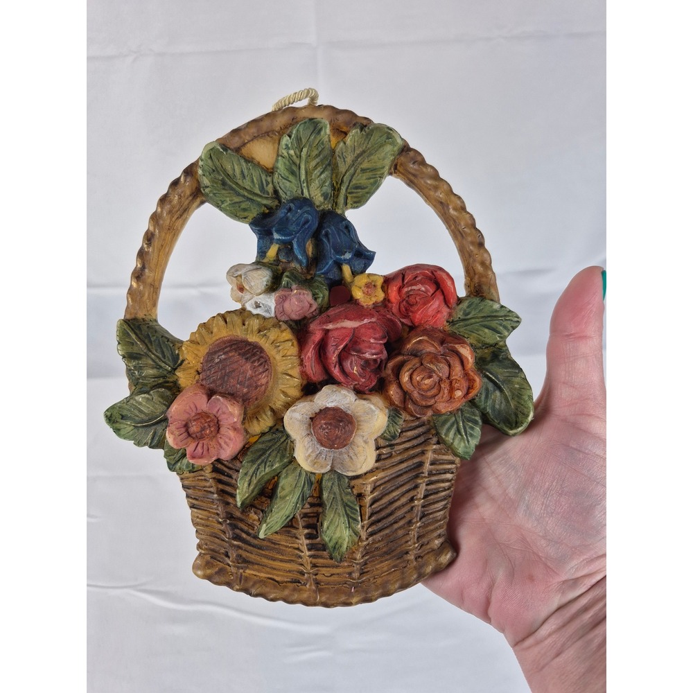 Vintage Folk Art Wax Wall Candle Floral Basket Hanging Cottagecore Decor‎